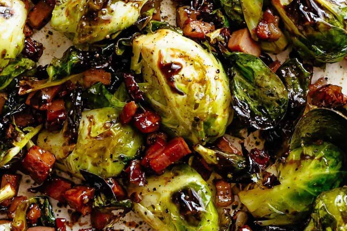 Toss the roasted brussel sprouts with balsamic glaze. 