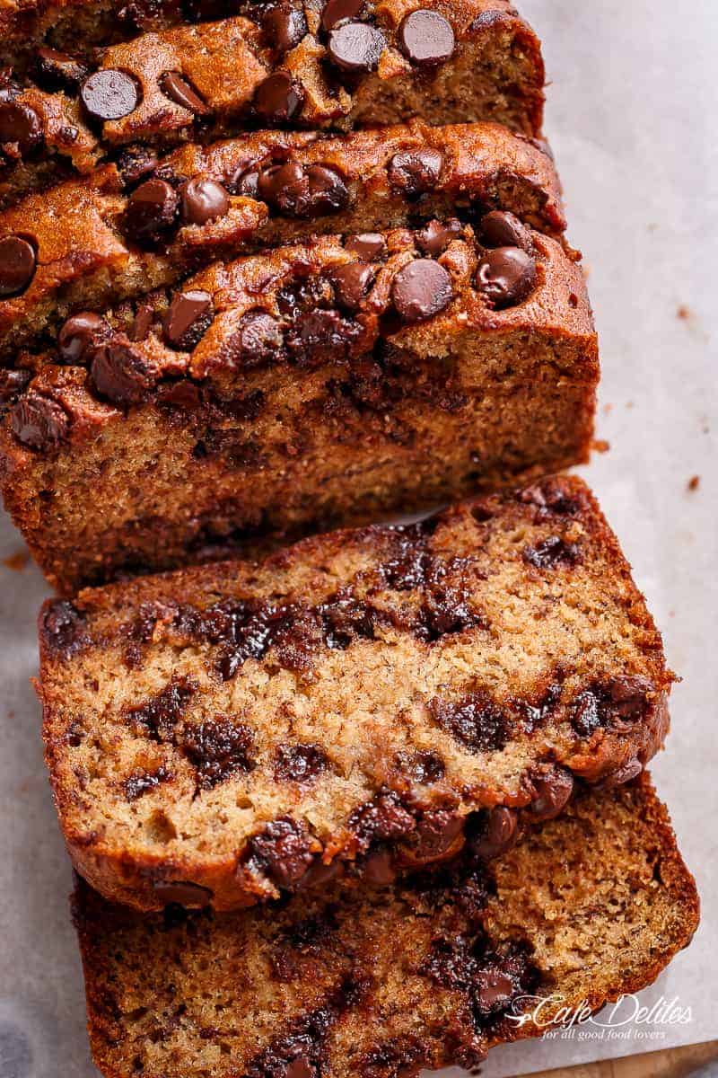 Image of moist banana bread slices