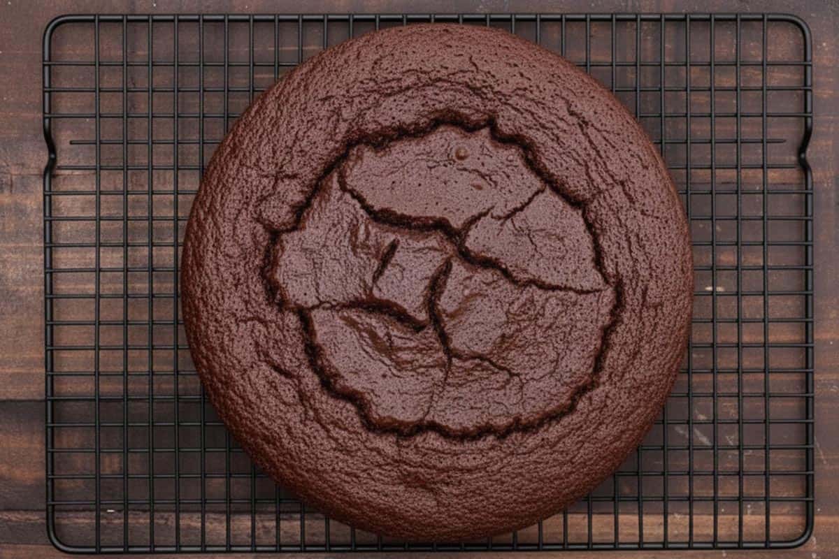 Cooling the cake to a wire rack.