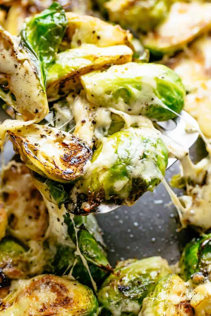 Cheesy Garlic Roasted Brussels Sprouts Cafe Delites