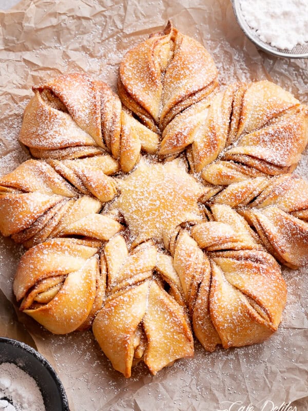 Star Christmas Bread coated with powdered sugar