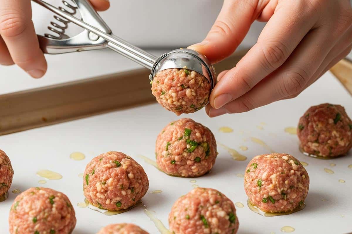 Formed meatballs using small cookie scoop.