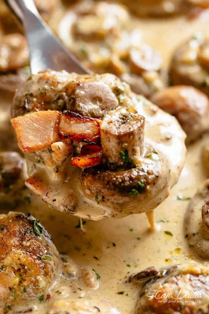 Bacon & Creamy Garlic Mushrooms - Cafe Delites