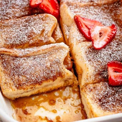 Easy Baked French Toast Casserole with a cinnamon and brown sugar syrup French Toast Casserole