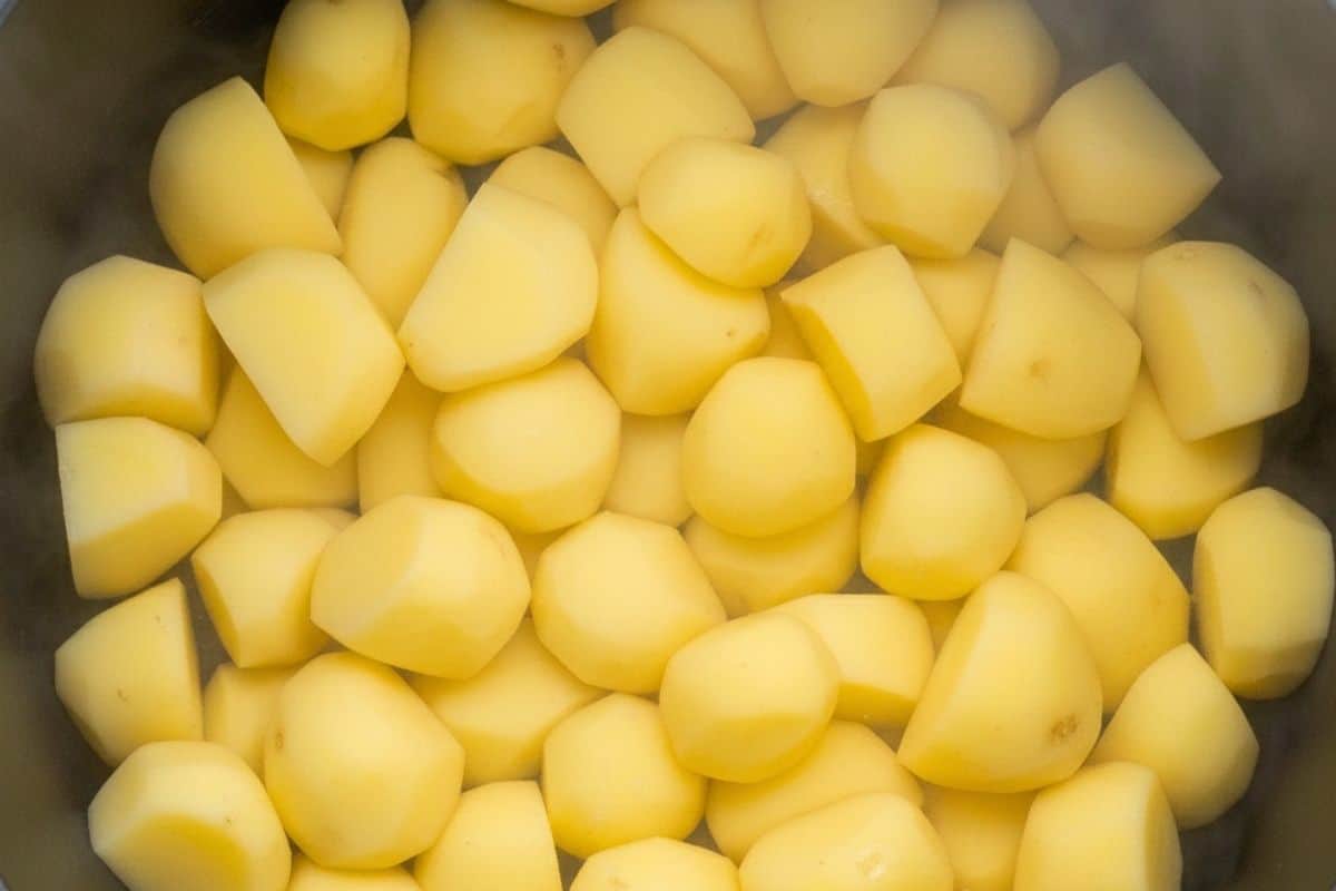 Drain the potatoes well and return them to the hot pot.