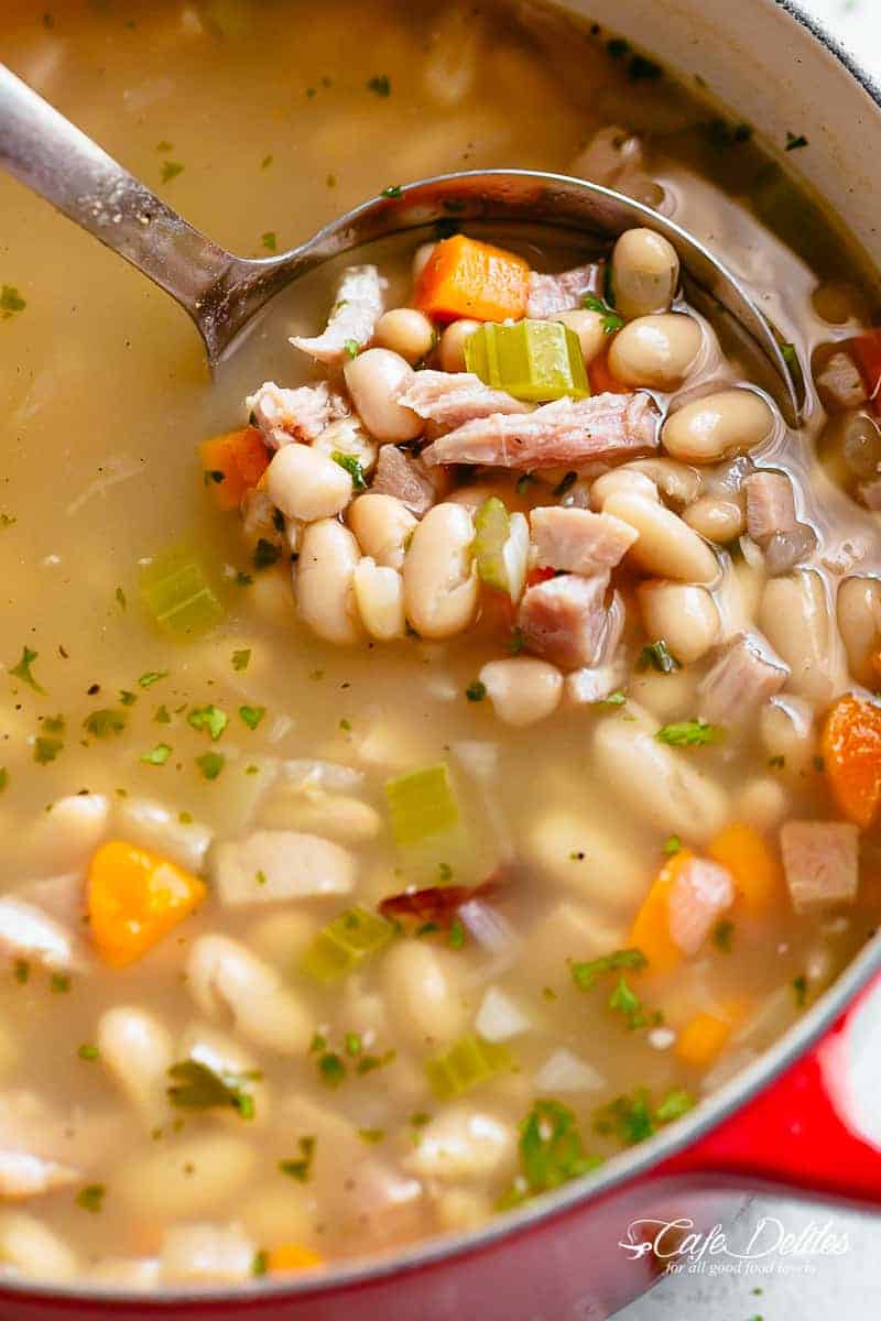 Quick and easy Ham Bean Soup ready is delicious and filling with navy bean and leftover ham! | cafedelites.com