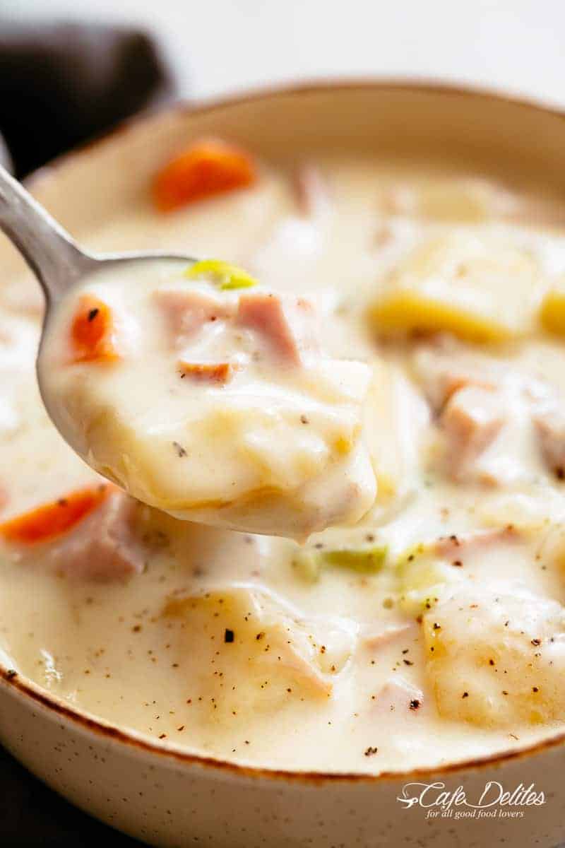 Thick and creamy Ham and Potato Soup is so good that picky eaters ask for seconds! | cafedelites.com