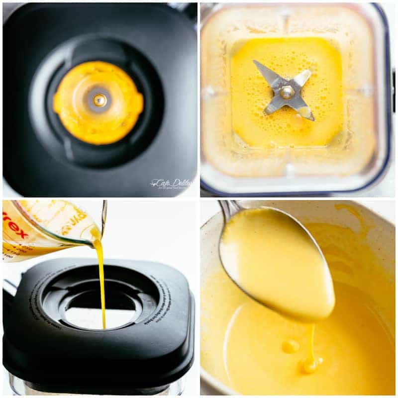 How to make Hollandaise sauce in a blender with egg yolks, butter and lemon juice! | cafedelites.com
