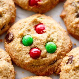 Side view of M&M Cookies (Soft Santa Cookies)