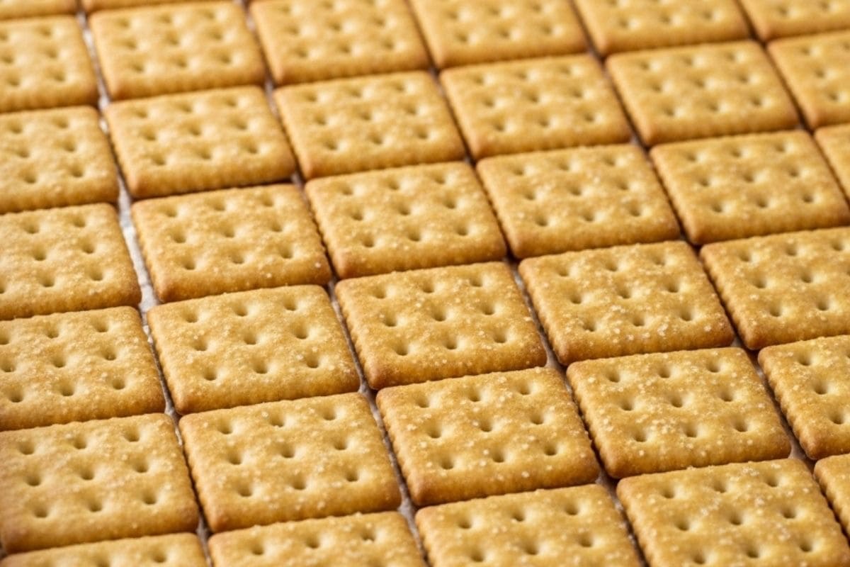 Lay the saltine crackers in a single layer on top of the baking sheet.
