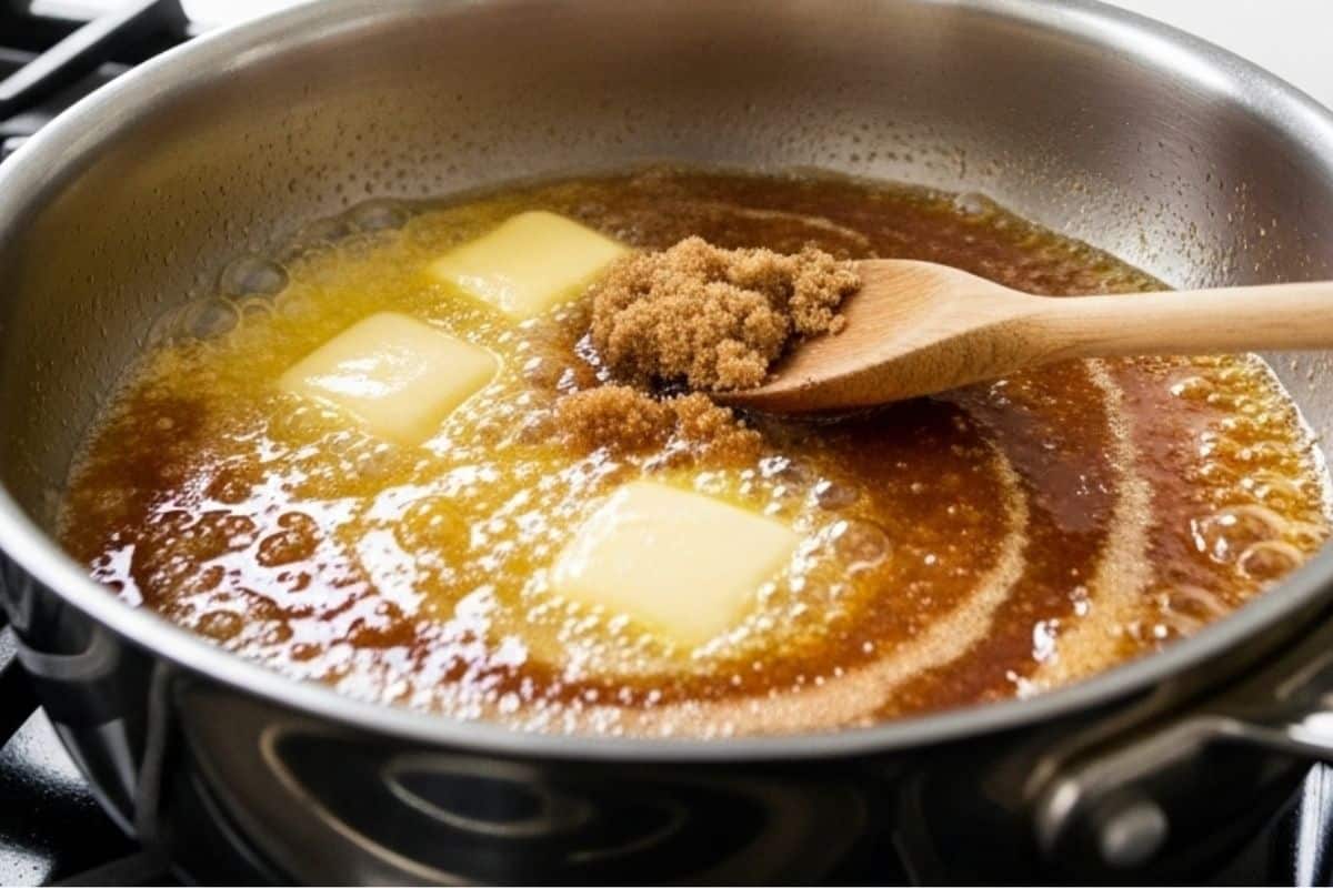 Melt butter and brown sugar together.