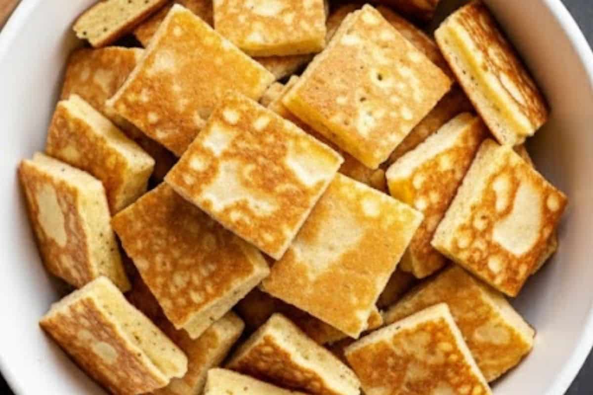 Cut the cooled pancakes into bite-sized 4-inch pieces so they’re ready for layering - 4