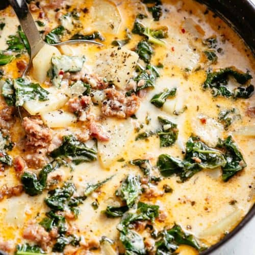  crispy bacon and tender potatoes in a creamy broth Zuppa Toscana