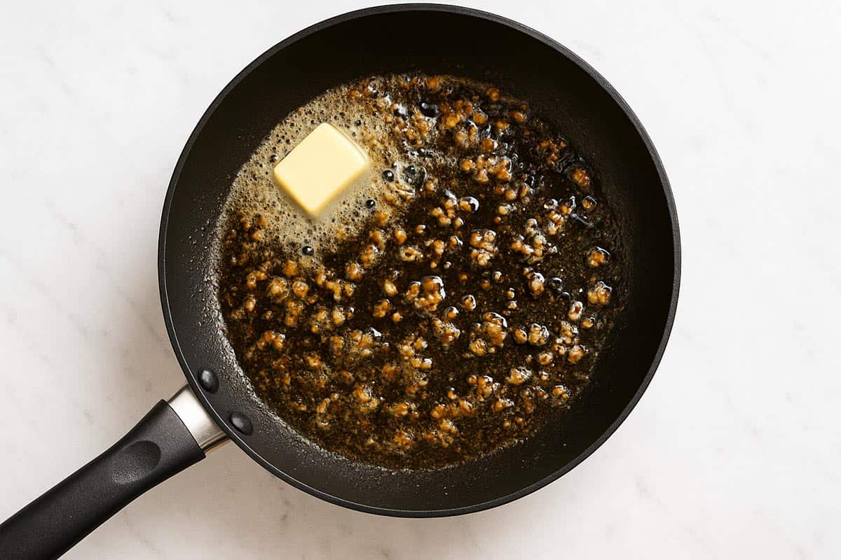 garlic and butter being heated in a pan