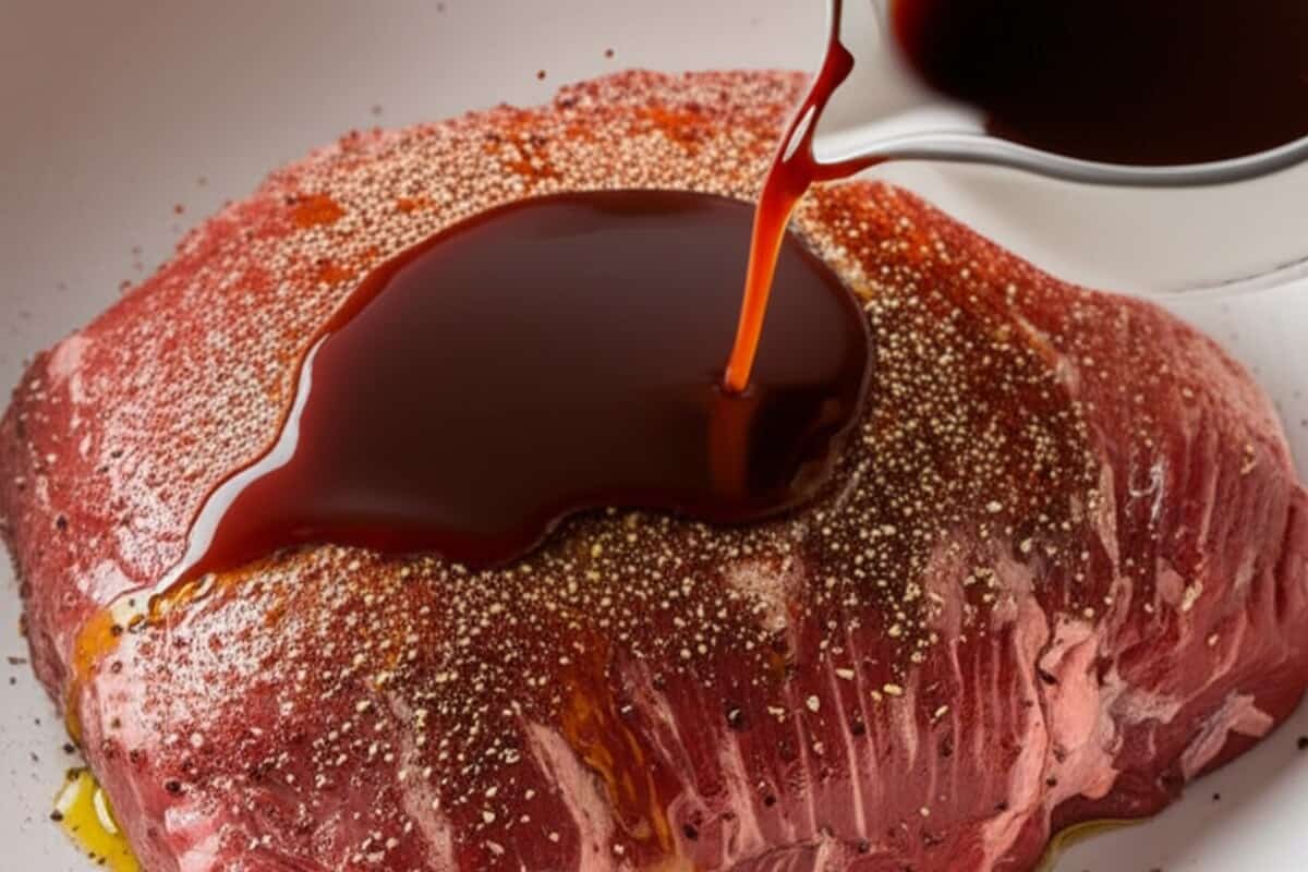 Pour half the sauce over the brisket