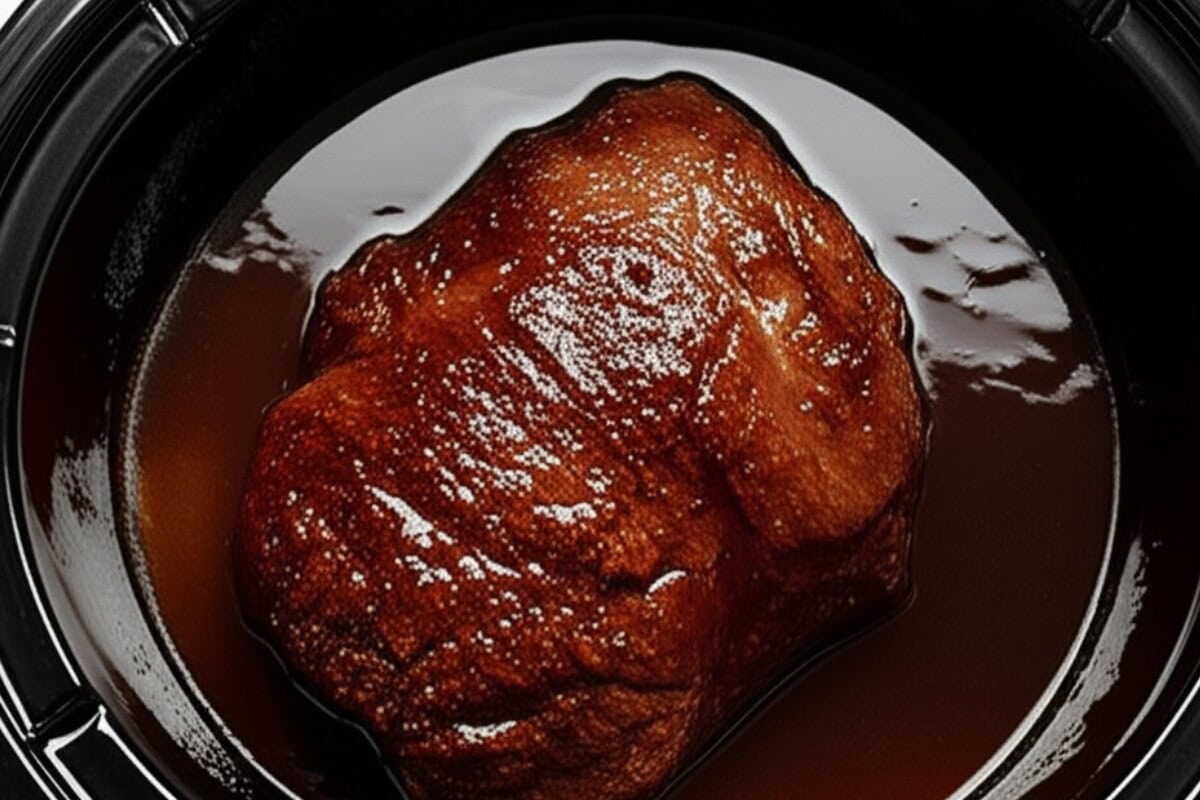 Cook the beef brisket on low for 8-10 hours or high for 4-5 hours in the slow cooker