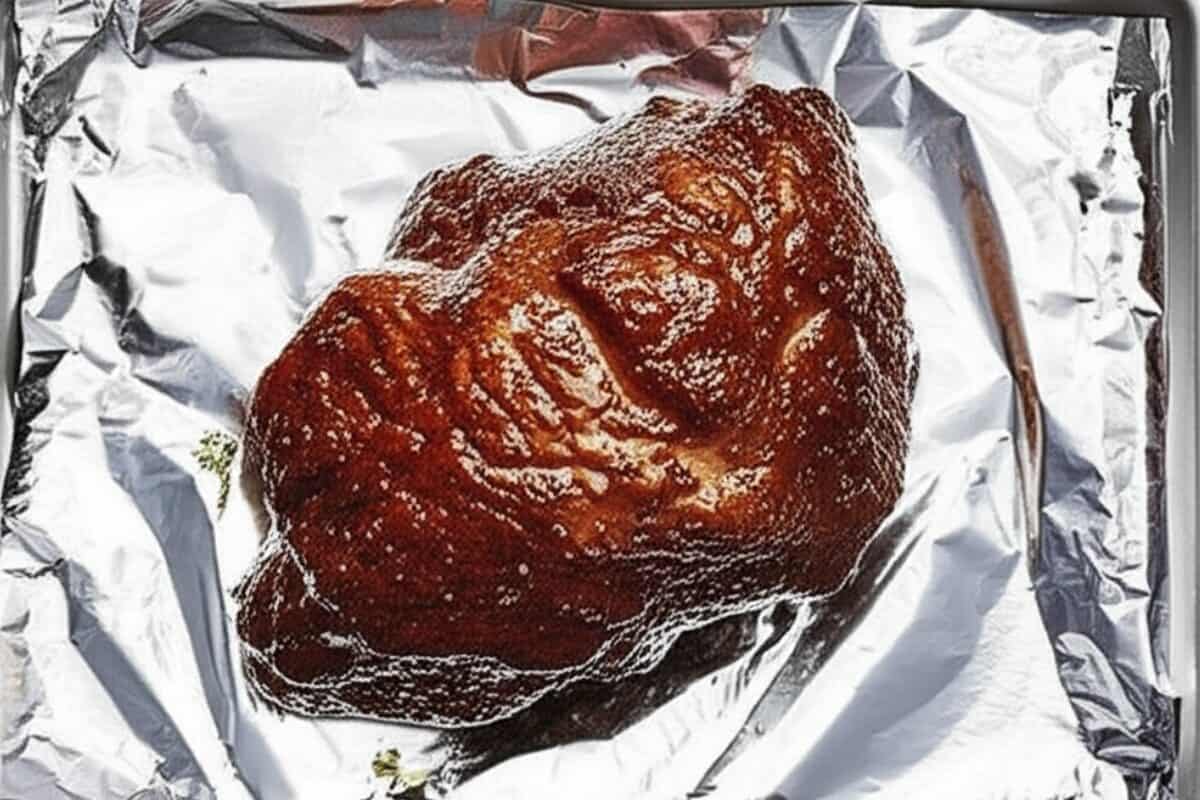 Baste and broil the beef brisket until crisp and put it in foil- lined baking tray.