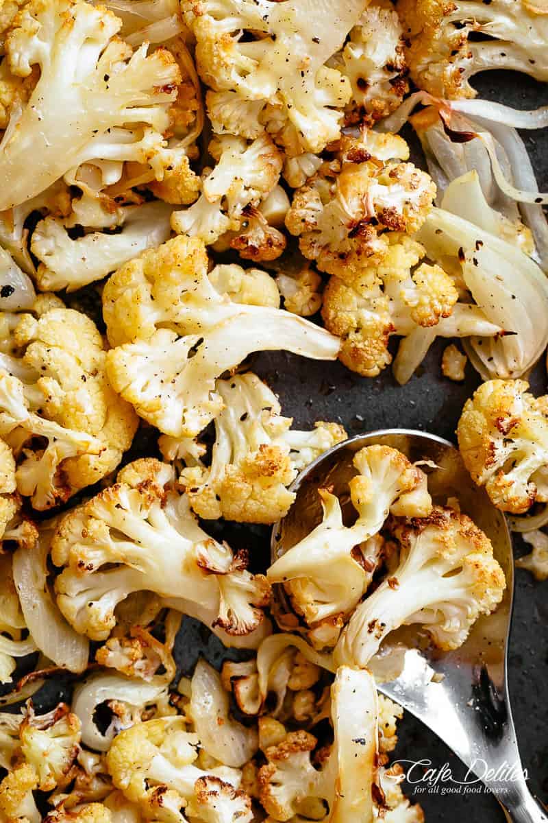 Roasted Cauliflower for cauliflower soup | cafedelites.com