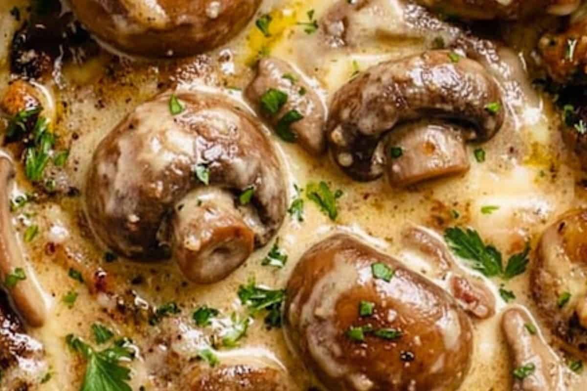 Add salt and pepper into the pan and continue to simmer until mushrooms are tender