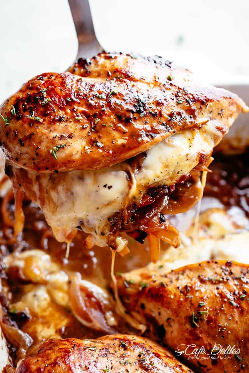EASY French Onion Stuffed Chicken makes for a delicious dinner. | cafedelites.com