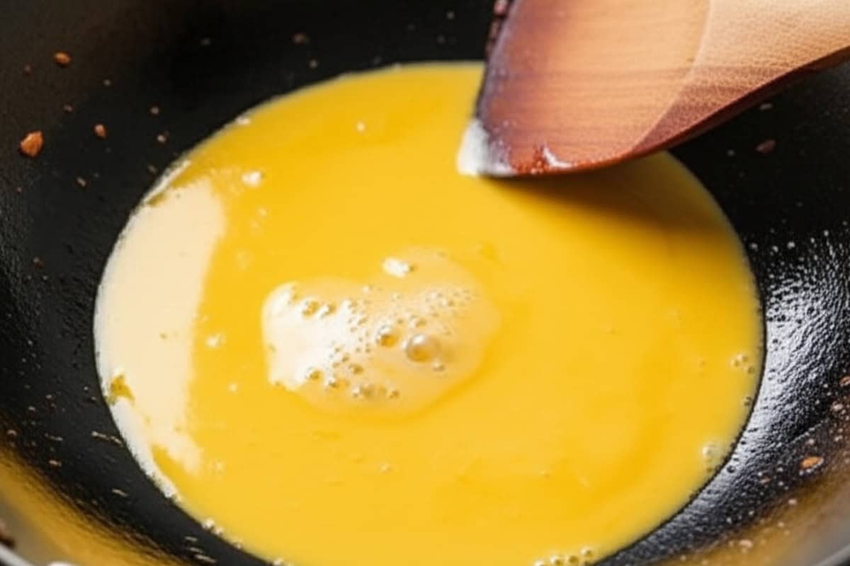 add the whisk eggs and cook