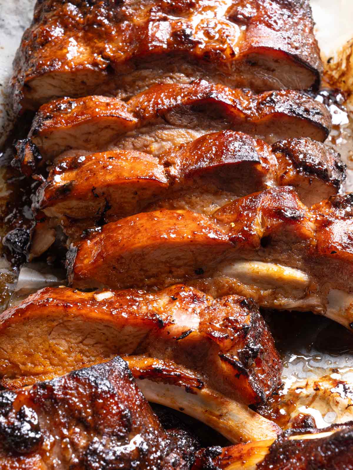 juicy slow cooker barbecue ribs cut close up 