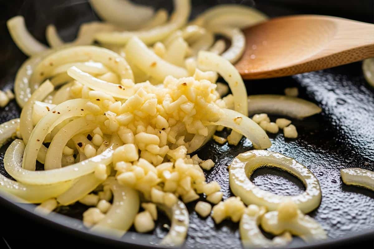 Sautéed onion with garlic.