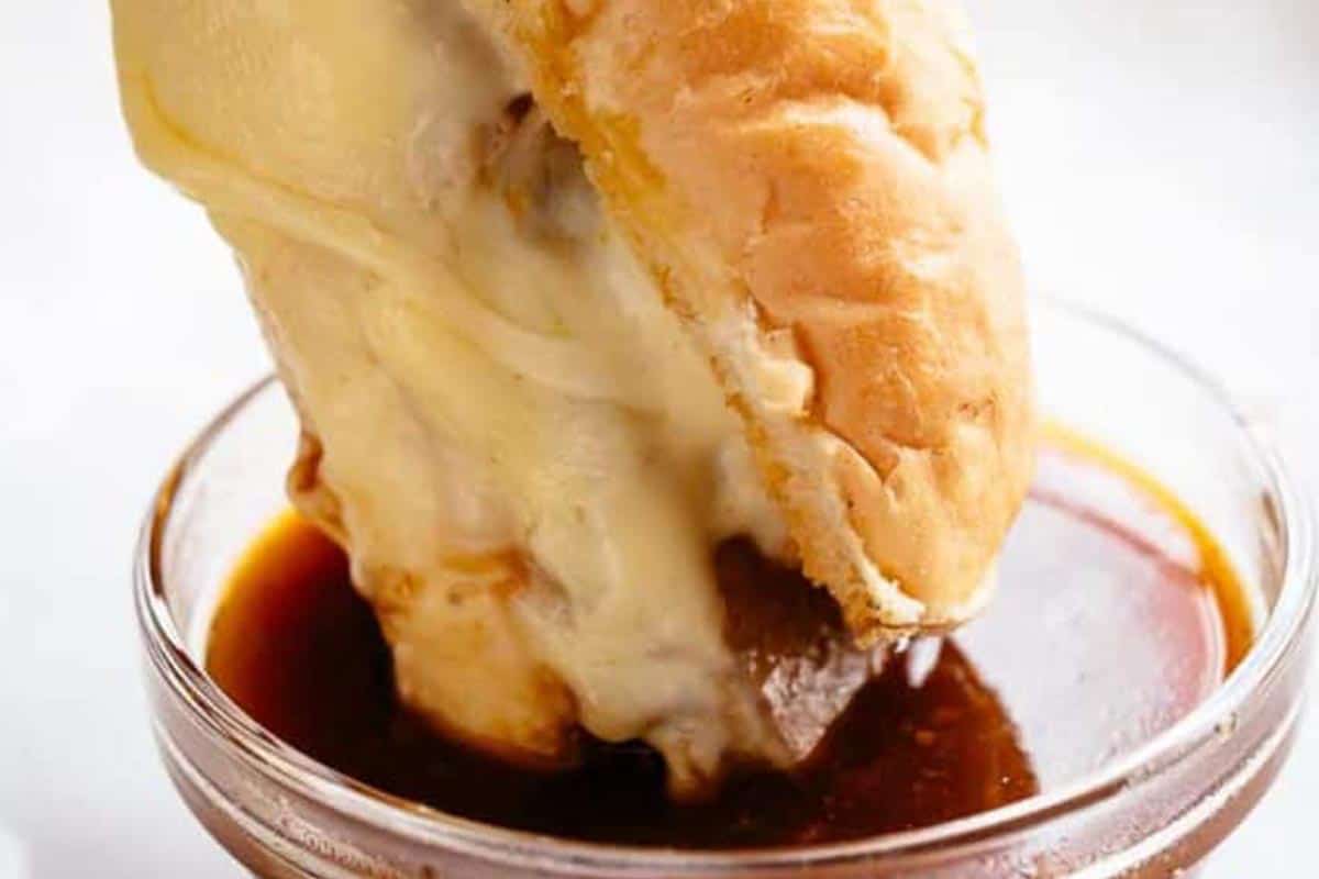 Close-up shot of French Dip Sandwiches.