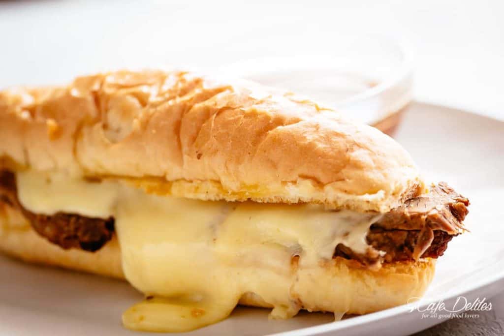 French Dip Sandwiches with au jus. SLOW COOKER OR INSTANT POT | cafedelites.com