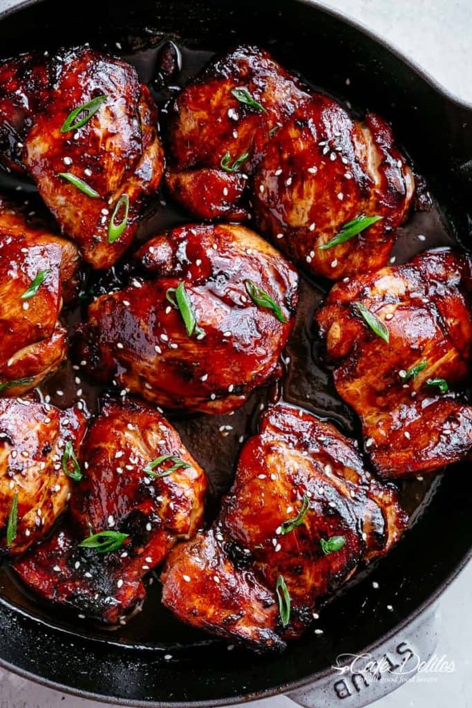 Honey Soy Baked Chicken Thighs are quick to throw together with only a few ingredients, ready in less than 30 minutes! | cafedelites.com