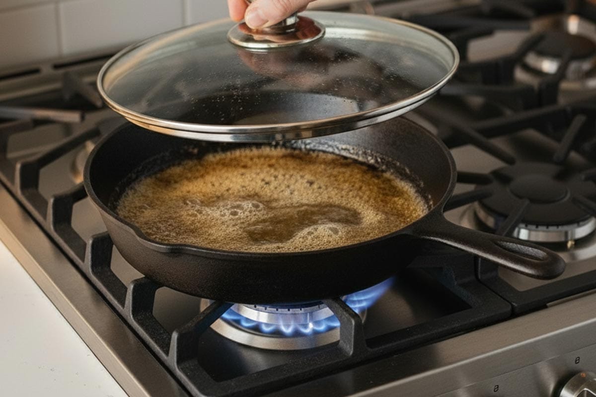 Melted the butter and covering the pan.