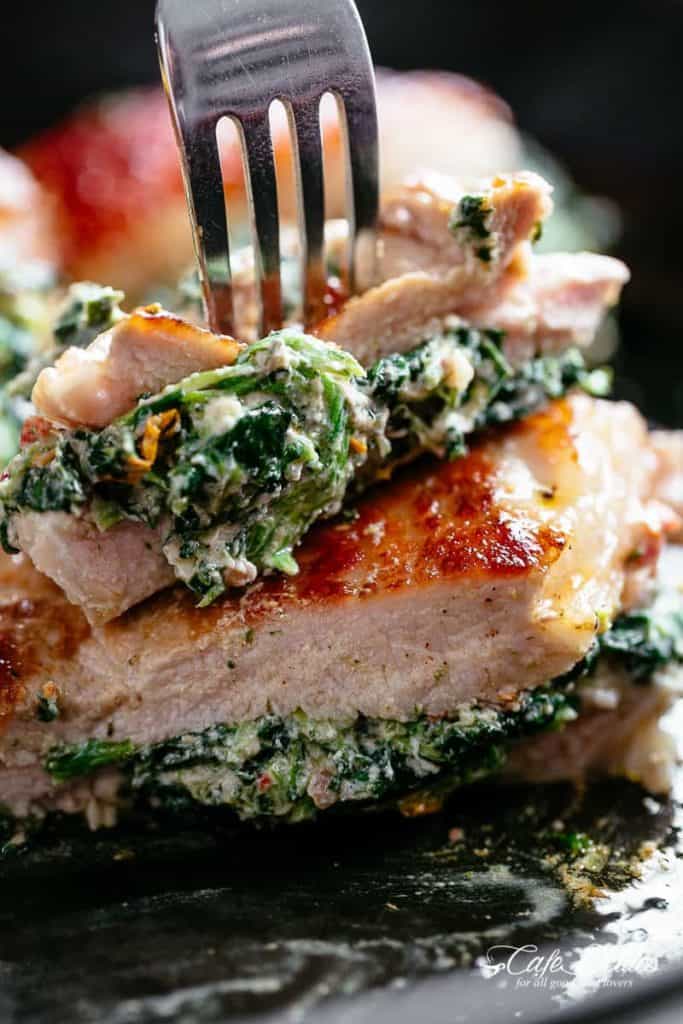 Creamed Spinach Stuffed Pork Chops - Cafe Delites