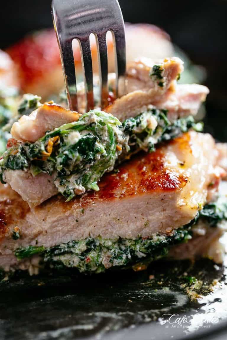 Creamed Spinach Stuffed Pork Chops - Cafe Delites