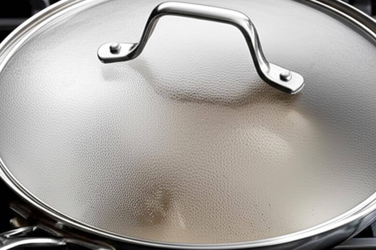 Skillet covered with a lid.