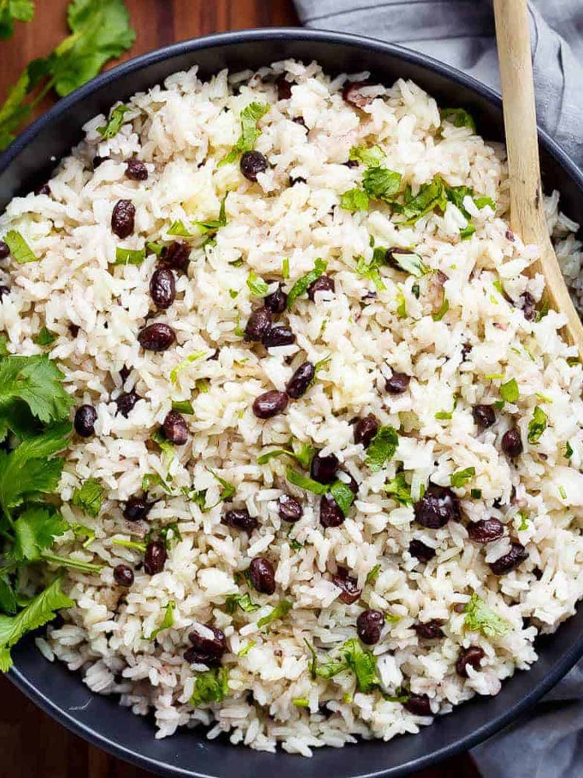 Top view image of Black Beans & Rice in a pot