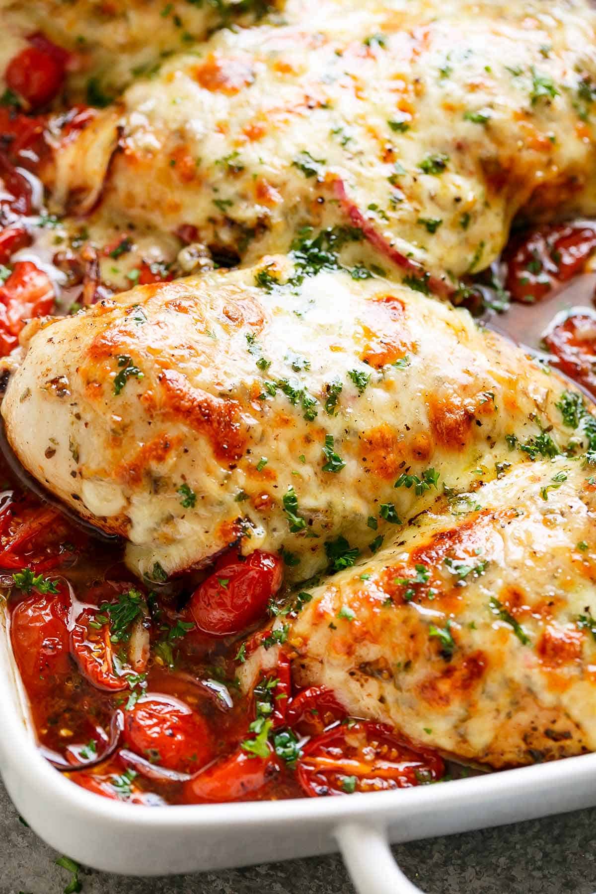 Balsamic Baked Chicken Breast With Balsamic Tomato Sauce and Mozzarella Cheese