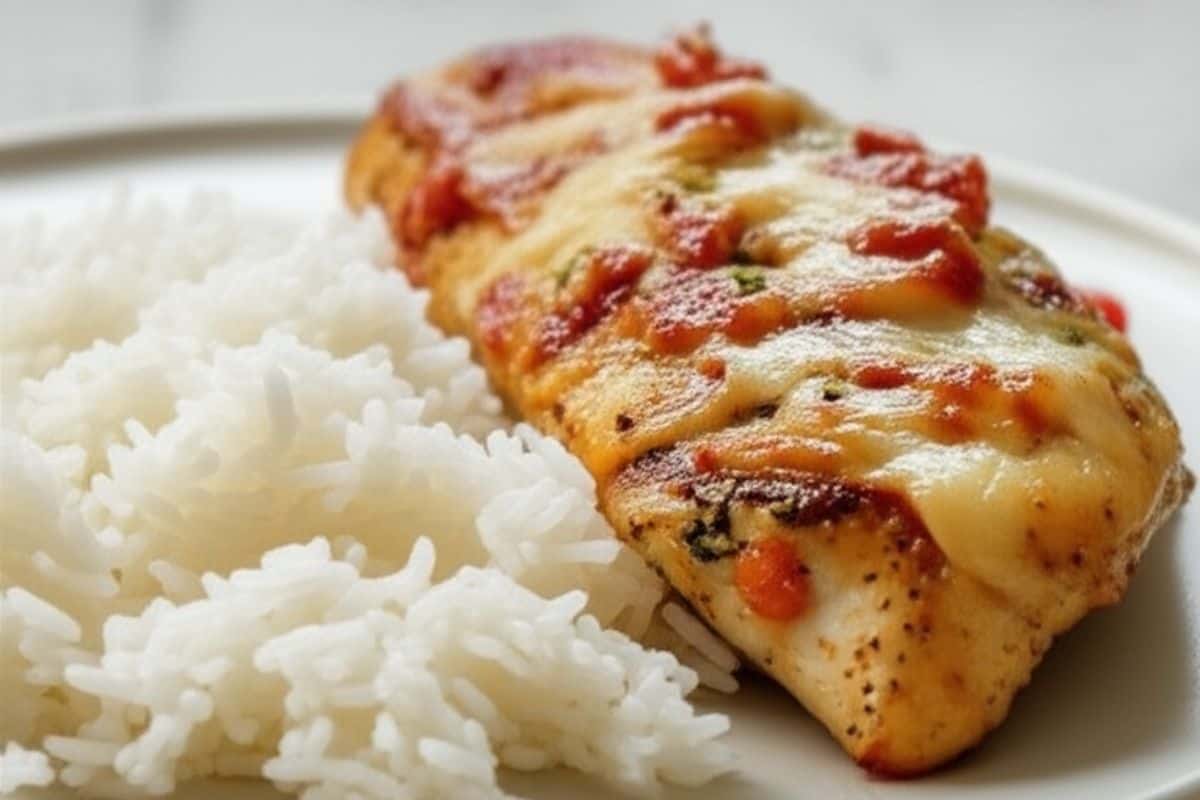 Sprinkle chopped parsley on top of the chicken and serve it with rice