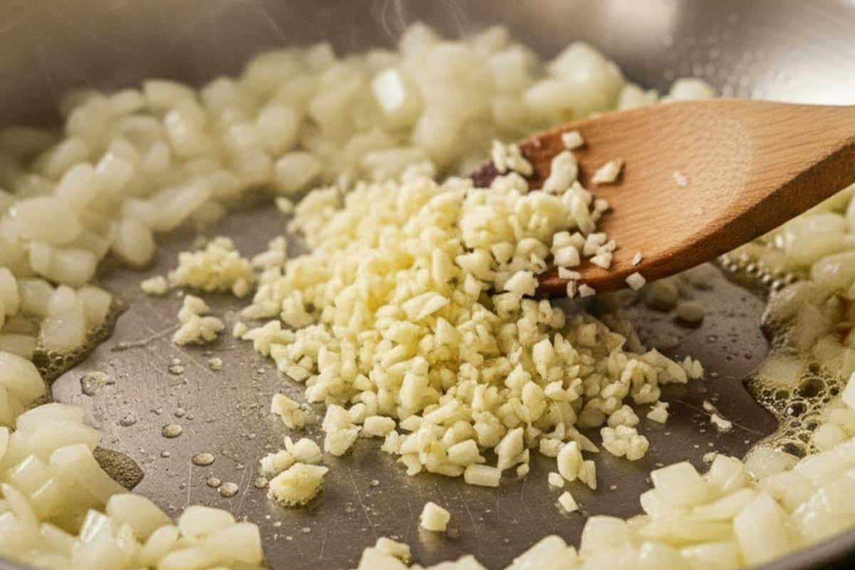 Added the garlic in the skillet.
