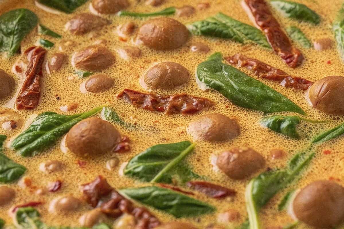 Added the spinach and cheese and letting it to simmer.
