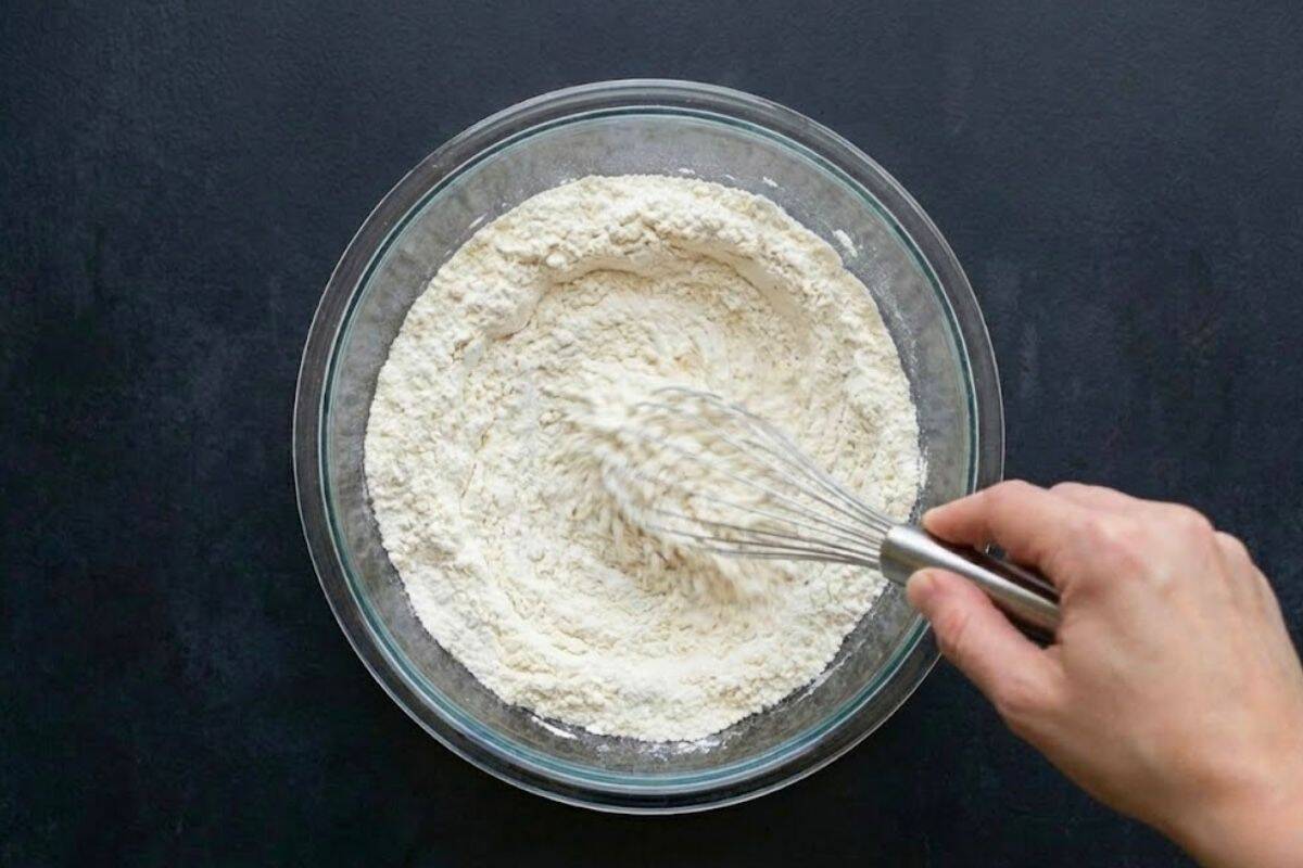 Combine flour, sugar, baking powder, baking soda, and salt in a large bowl.