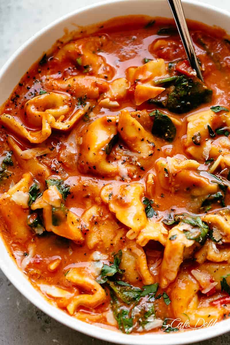 Creamy Tomato Tortellini Soup with Spinach Cafe Delites