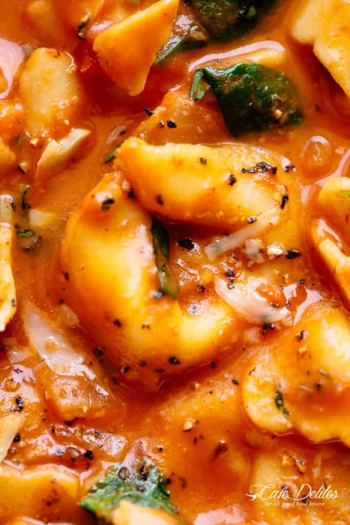 Creamy Tomato Tortellini Soup with Spinach Cafe Delites