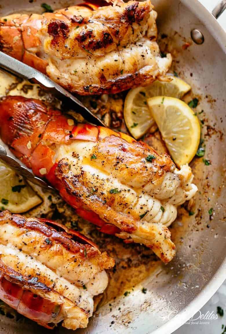 Stove Top Garlic Butter Seared Lobster Tails | cafedelites.com