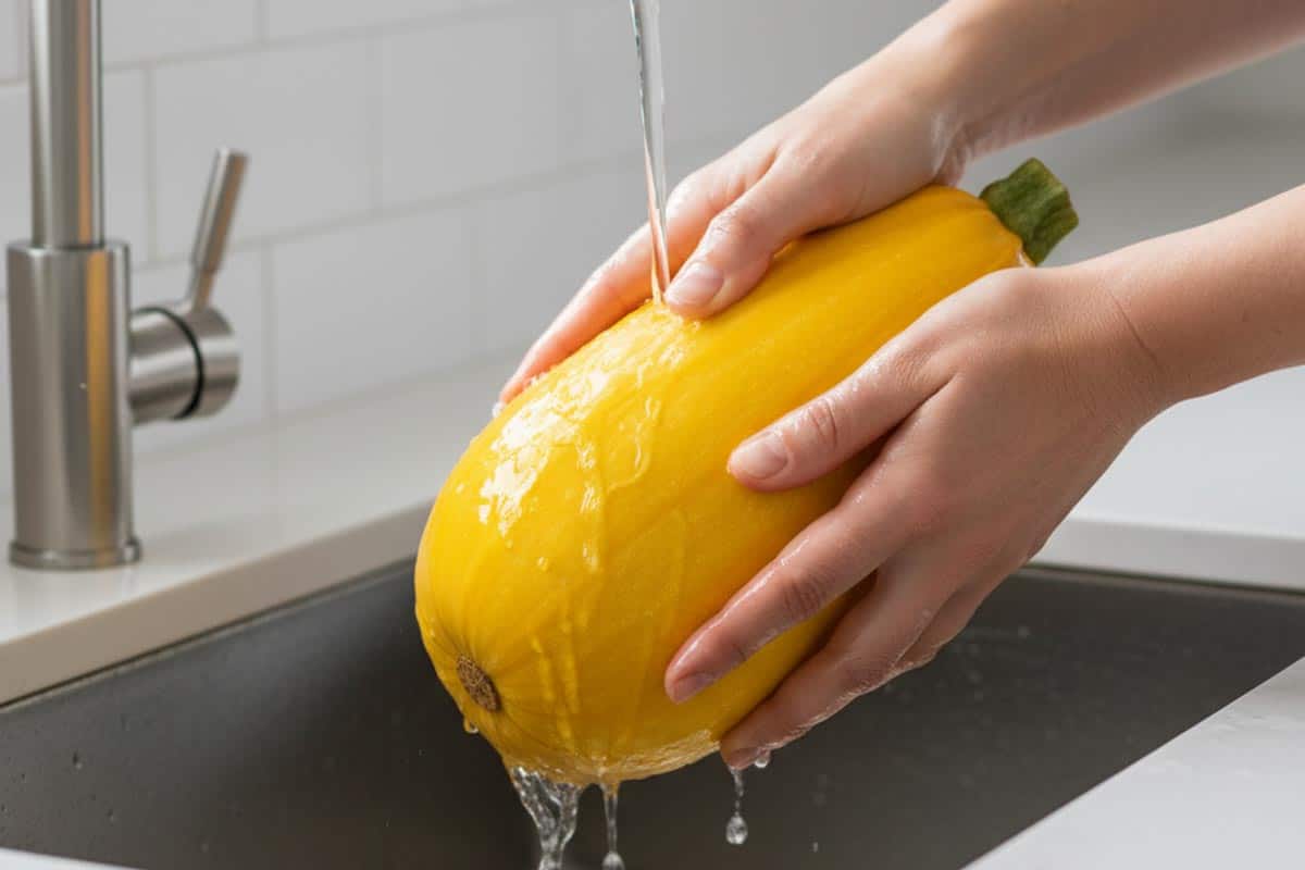 Washing the squash thoroughly.