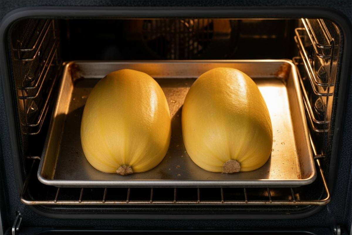 Placed the halves cut-side down and roast in the oven.