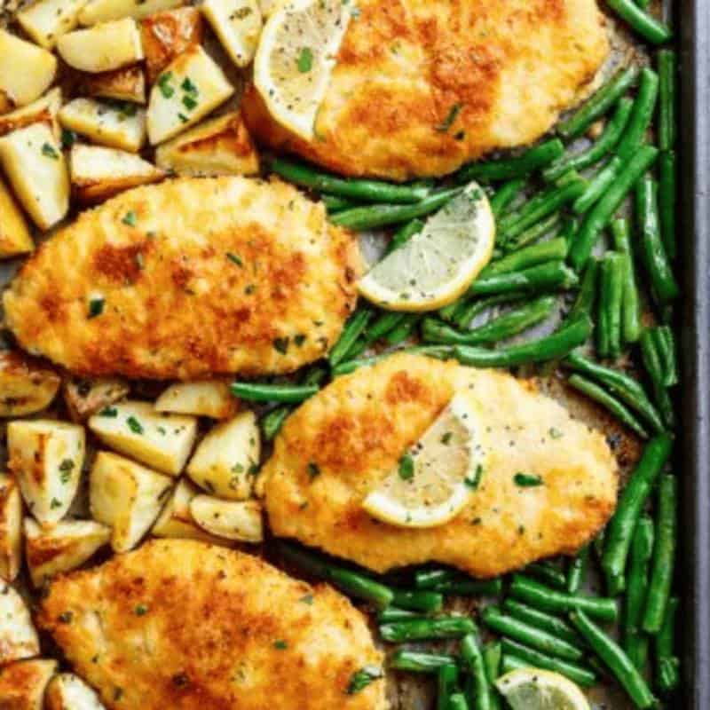 Crispy Parmesan Baked Chicken with Veggies (Milanese)