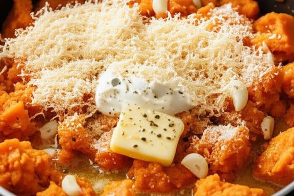 drain the potatoes and add butter, sour cream, garlic, salt and parmesan cheese