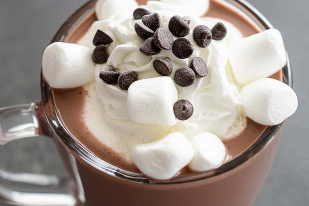 Serve with toppings like whipped cream, marshmallow or extra chocolate chips