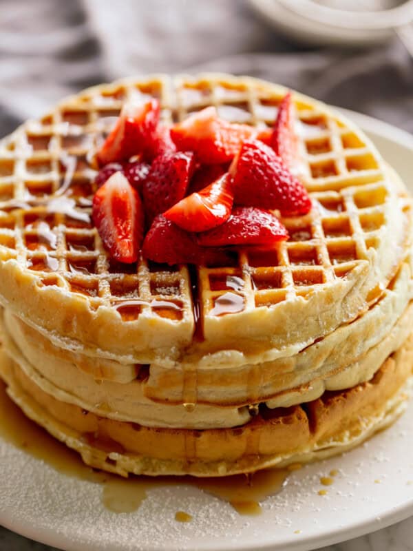 Belgium Waffles with some fresh sliced strawberries on top