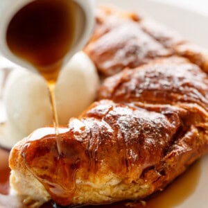 Honey pouring on Croissant French Toast